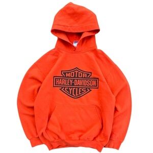 Vintage Boxy Harley Davidson Orange Hoodie//
Y2K Harley Logo